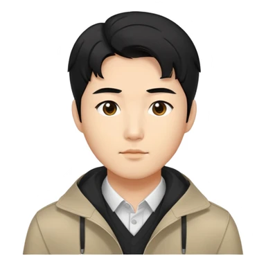 A Korean man with neat black hair, wearing a modern outfit sticker