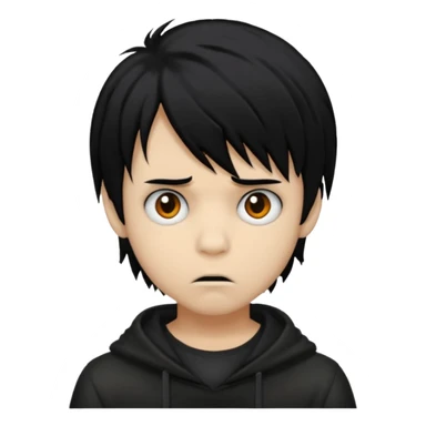 Boy, black hair, medium long, emo, shaggy, dark, spooky, creepy expression sticker