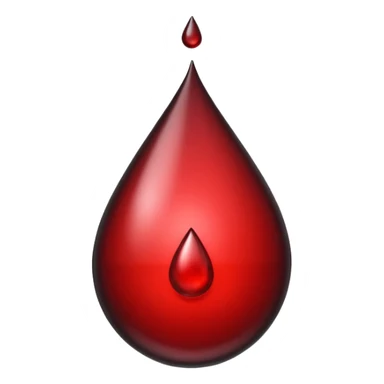 single blood drop emoji sculpted from dark liquid metal, glossy surface, dramatic reflections, futuristic minimal 3D style, isolated on white sticker