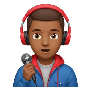 emoji de persona haciendo beatbox con un micrófono y unos audífonos rojos puestos sticker