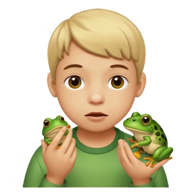 Autistic child eating a frog  sticker