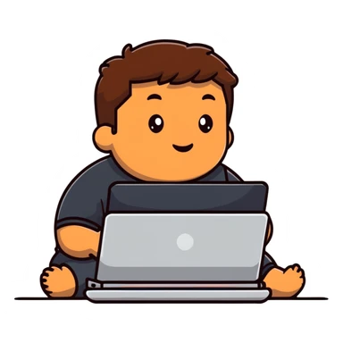 fat brown kid with brown hair using laptop sticker