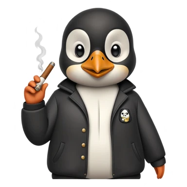 friendly anthropomorphised penguin wearing a mafia-style tracksuit, holding a cigar, confident pose, scheming soprano vibe sticker