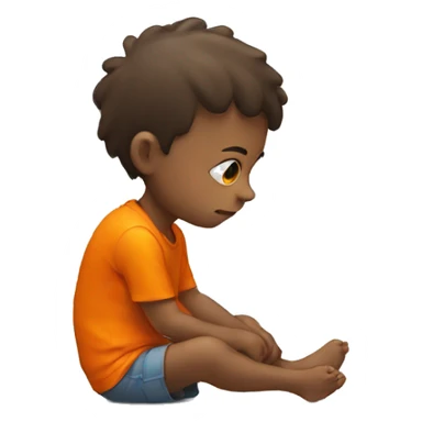 sad kid in a bright orange s sticker