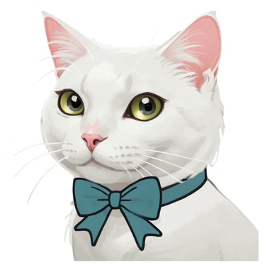 White cat with a bow sticker