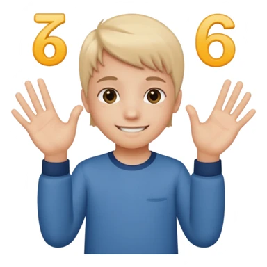 A kid holding a 6 on they left hand and 7 on right sticker