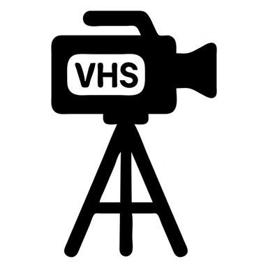 A Sony VHS video camera in a black filled icon style, with a tripod. sticker