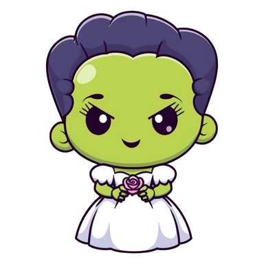 kawaii Bride of Frankenstein with rosy cheeks and adorable stitches sticker