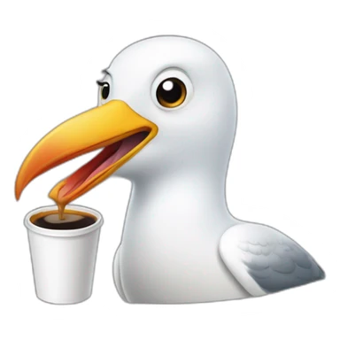 Seagull in t-shirt drink coffee and screaming sticker