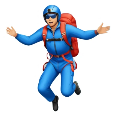 A base jumper soaring through the air, parachute deployed, flying off a steep mountain peak. The background is filled with majestic mountains, clear blue sky, and distant clouds, capturing the exhilarating thrill and beauty of extreme sports. sticker