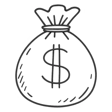 hand drawn outlined money bag icon sticker