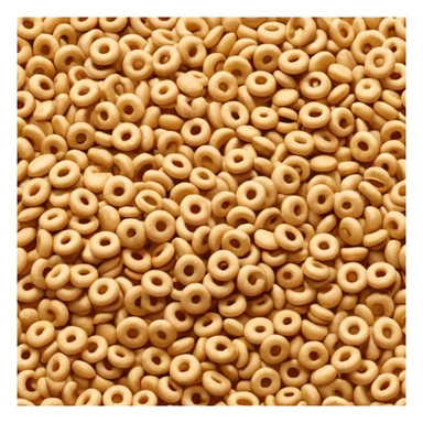 shallow pile of puffed breakfast cereal grains with varied shapes (rings, pillows, or flakes), golden brown tones, crisp and lightly textured, soft lighting, subtle shadows, emoji scale sticker