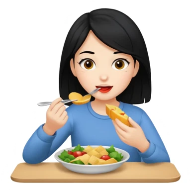 girl with black hair eating lunch sticker