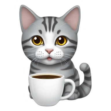 cat-grey-American shorthair cat-drink coffee sticker