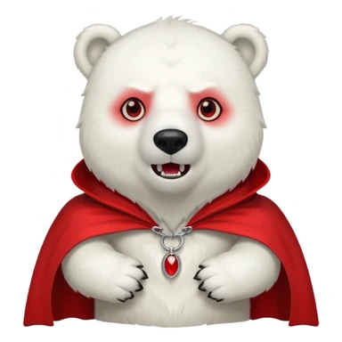 Vampire animal, polar bear in red collar cloak, red eye, fangs sticker