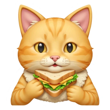 cute yellow cat portrait, head and shoulders only, biting a sandwich, cheeks full, funny expression, 3D cartoon, mobile game icon style, clean background, no text, no watermark
 sticker