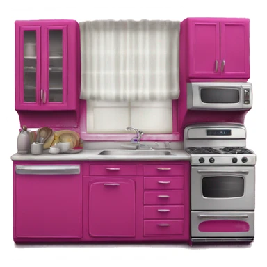 Isolated full length Realistic magenta vintage retro kitchen range with cabinets and counters. sticker