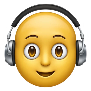Ein gelber runder Emoji der die Augen geschlossen hat. Total im moment. Glücklich, leichtes lächeln. Verträumt. Leichtigkeit. Freiheit. Overearkopfkörer auf und im hintergrund kleine musiknoten sticker