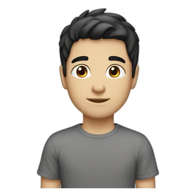 Boy white skin black hair brown eyes gray t-shirt sticker