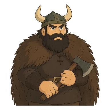 ghibli style viking with black beard and fur coat sticker