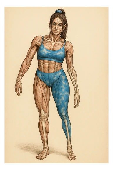 Anatomical style inspired by the photo: one leg much smaller and thinner than the other, highlighting the difference between the two legs, anatomical style, variant 5. sticker