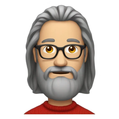 Middle age man with long beard and not very long hair and in glasses and in red sweater sticker