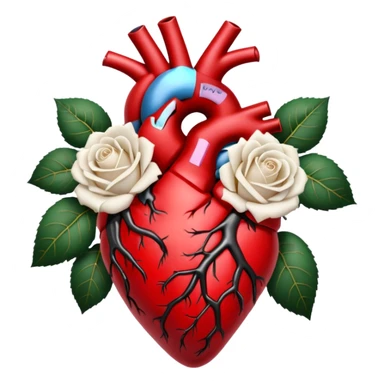 Anatomical heart  black and crimson veins and white roses sticker