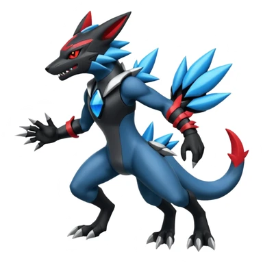 Edgy futuristic Zeraora-Zoroark-Salandit-Lucario-fusion sticker