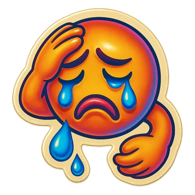 Crying Tears rolling down face 
Mouth Pout
one hand on head 
head down
 sticker