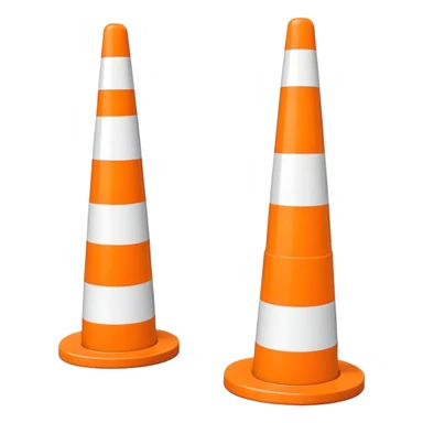 Two orange and white conical traffic bollards with a caution tape stretched between them, marking a restricted or blocked area sticker