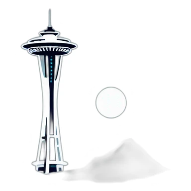 Seattle Space Needle tower 🗼, clean and minimalist design, iconic design. Distinctive spire and futuristic appearance. iOS emoji style. sticker