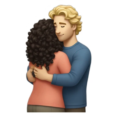 White man with dark curly hair hugging a blonde big woman sticker