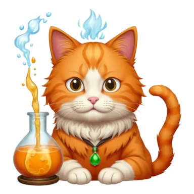 orange cat making a potion sticker