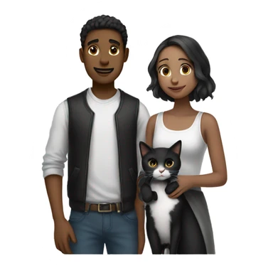 A guy and a girl with fair skin are standing next to each other and holding a black and white cat in their arms sticker