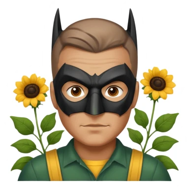 gardener with tanned skind and batman mask brown eyes and buzzcut sticker