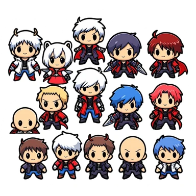 Cute chibi Devil May Cry characters, big heads, small bodies, childlike proportions sticker