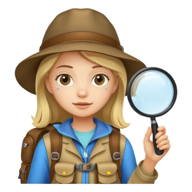 Explorer young girl with backpack and magnifying glass sticker