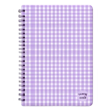 Cute  journal cover, pastel purple gingham pattern
Handwritten feminine typography, soft aesthetic, cozy girl vibe
Clean product mockup, minimal shadows, lifestyle stationery style sticker