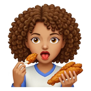 brunette curly haired girl eating a chicken wing while being mad sticker