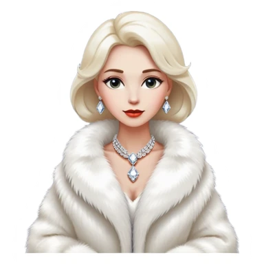 * Character: A stylish lady
* ﻿﻿Clothing: A luxurious white fur coat
* ﻿﻿Accessories: A dazzling diamond necklace
* ﻿﻿Expression: Confident, elegant, maybe slightly glamorous
* ﻿﻿Pose: Head slightly tilted or a poised posture
* ﻿﻿Style: Emoji-like, simple but expressive
 sticker