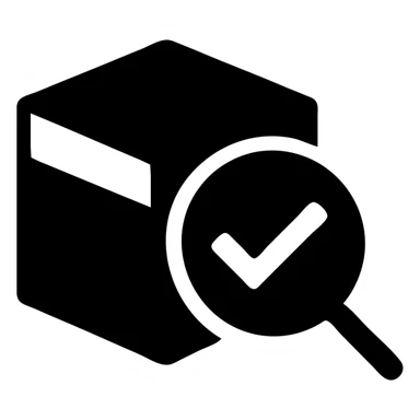 icon of a magnifying glass inspecting a product with a checkmark sticker