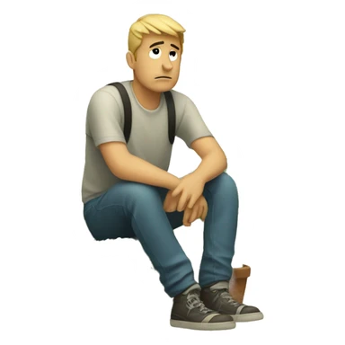 sad man sitting on little cactus sticker