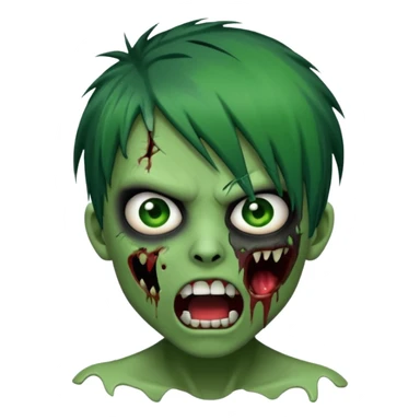  emo zombie black punk hairs green skin with cuts on face and open mouth with fluid coming out of mouth sticker