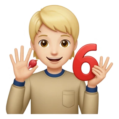 Happy face with tongue out with a number six in one hand and number seven in the other hand sticker