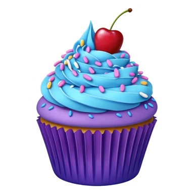 Cupcake: blue cream, purple paper, sprinkles with cherry on top  sticker