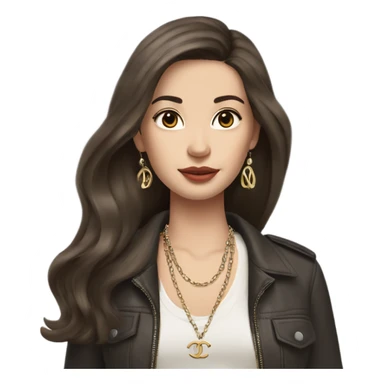 Brunette aisan girl with a blowout hairstyle, has pale skin, with birkin bag Chanel necklace  sticker