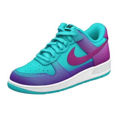 Hyper Realistic top front view of a pair of turquoise,light teal,magenta,and dark purple Nike Sneakers. sticker