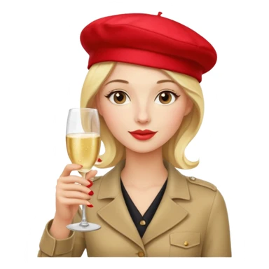 Modern French Woman with blonde hair and a Red Beret and drinking champagne from a coup glass sticker