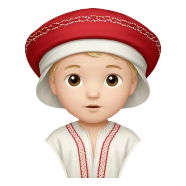  baby boy dressed in wight ghalibiya with delicate decorations with a red Moracain hat  sticker