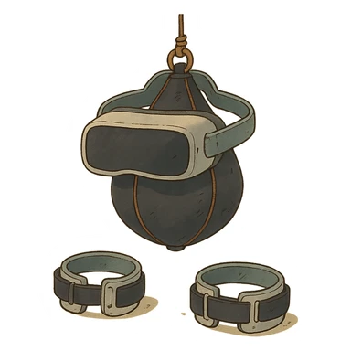 ghibli style illustration of a speed bag with VR headbands and headwrists sticker